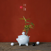 原创表白神器手工福猪纯色陶瓷福猪存钱罐摆件花插节日礼盒景德镇