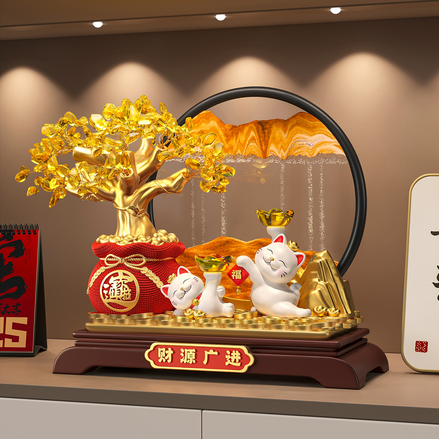发财树流沙画招财猫摆件开业礼物