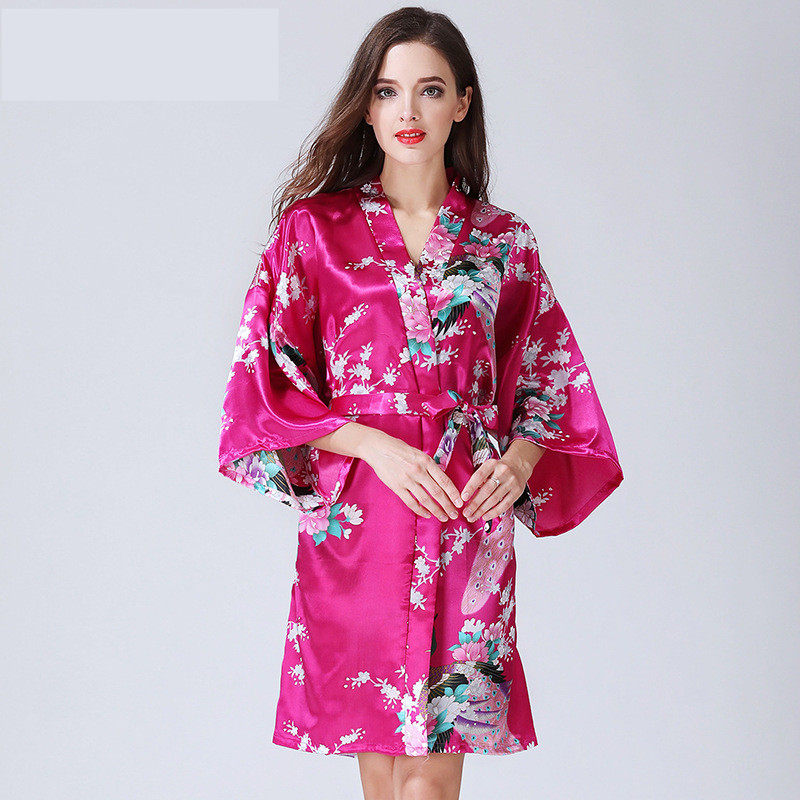 睡袍女性感夏季薄款冰丝浴袍短中长款春秋丝绸睡衣大码和服家居服