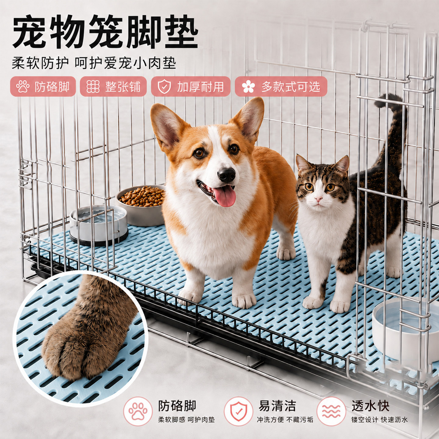 宠物笼垫子防水防滑加厚耐磨防卡脚网格垫防卡脚可裁剪猫笼狗笼垫