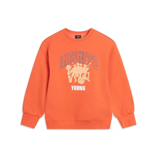 李宁童装2025冬新款男童中大童圆领加绒无帽卫衣儿童篮球系列上衣