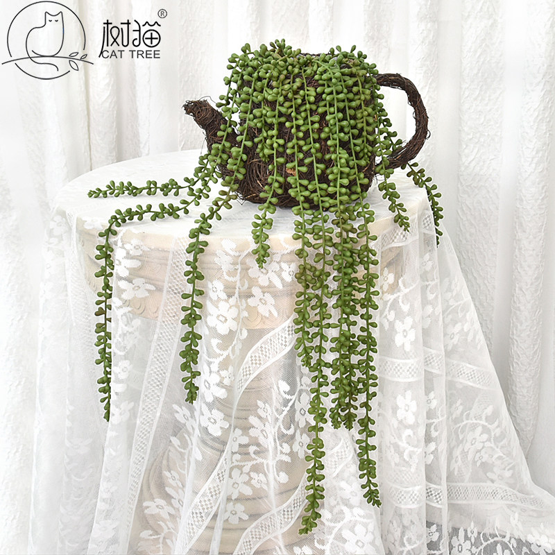 仿真情人泪垂吊植物手感软胶佛珠吊顶装饰田园风假多肉绿植壁挂