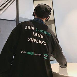 20秋装港风大码韩版宽松情侣装印花圆领卫衣上衣潮WY909图片