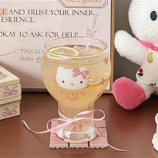 可爱卡通Hellokitty猫玻璃杯高颜值啤酒杯牛奶冷饮果汁杯家用水杯