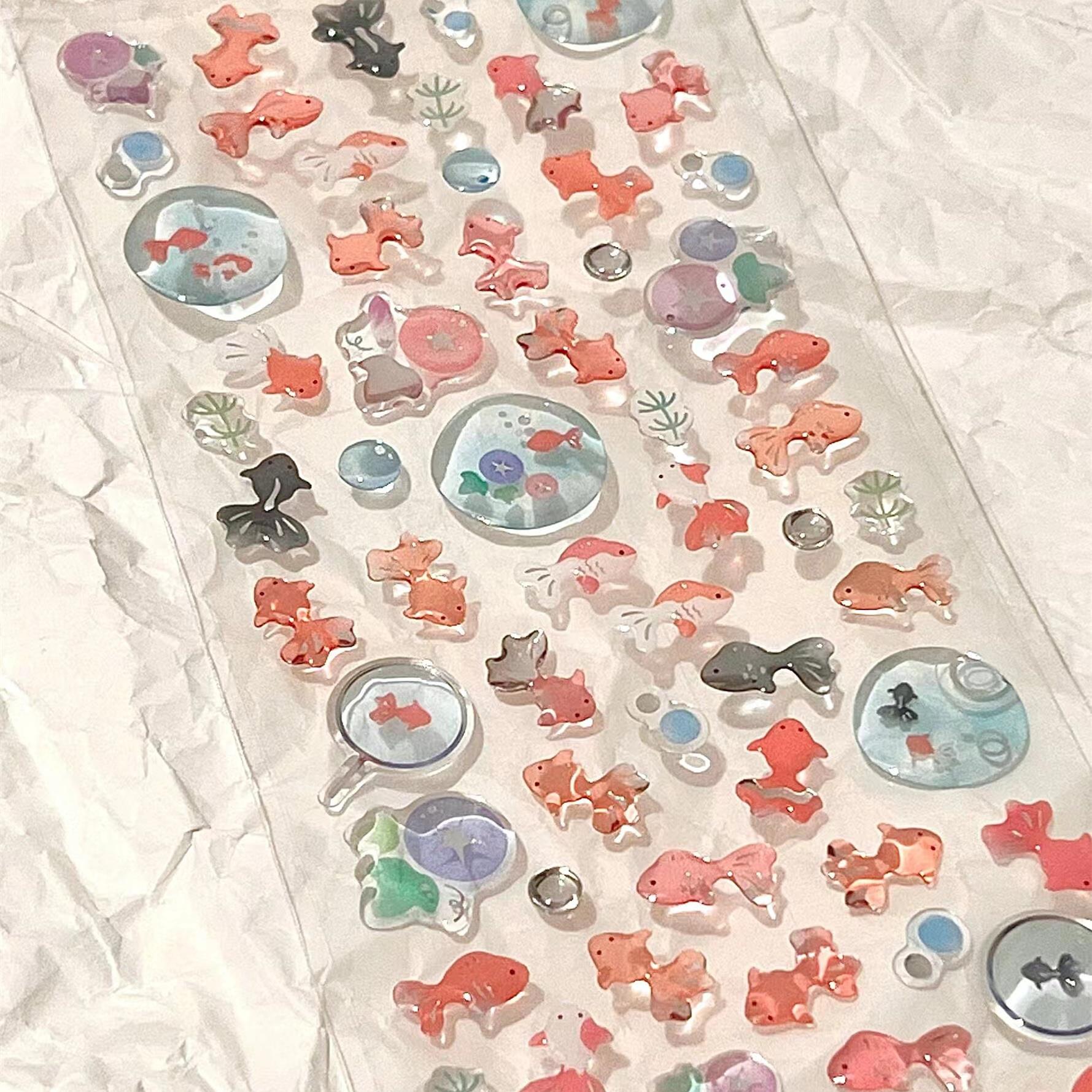 金鱼滴胶手账贴纸可爱diy不留胶咕卡素材贴立体iPad装饰贴ins