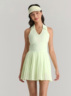PARFOISTENNIS运动连衣裙V领无袖网球裙百褶裸感速干透气内置胸垫