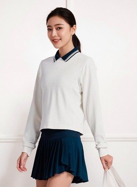 PARFOISTENNIS女士2025春秋POLO领网球套头衫运动卫衣短款上衣