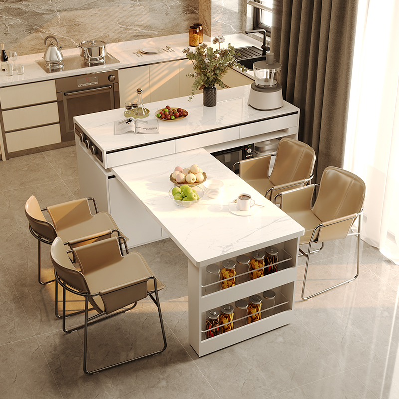 可旋转岛台餐桌一体家用可伸缩意式简约风2025新款岩板导台