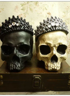 树脂骷髅头酒吧摆件人体动物骷颅头骨万圣节道具皇冠个性装饰品