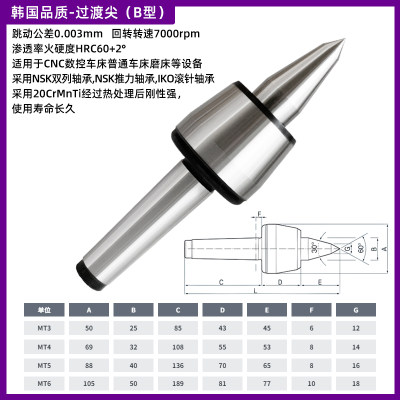 韩国工艺制高速精密回转顶尖莫氏MT3/4/5号顶针高精度数控回转顶