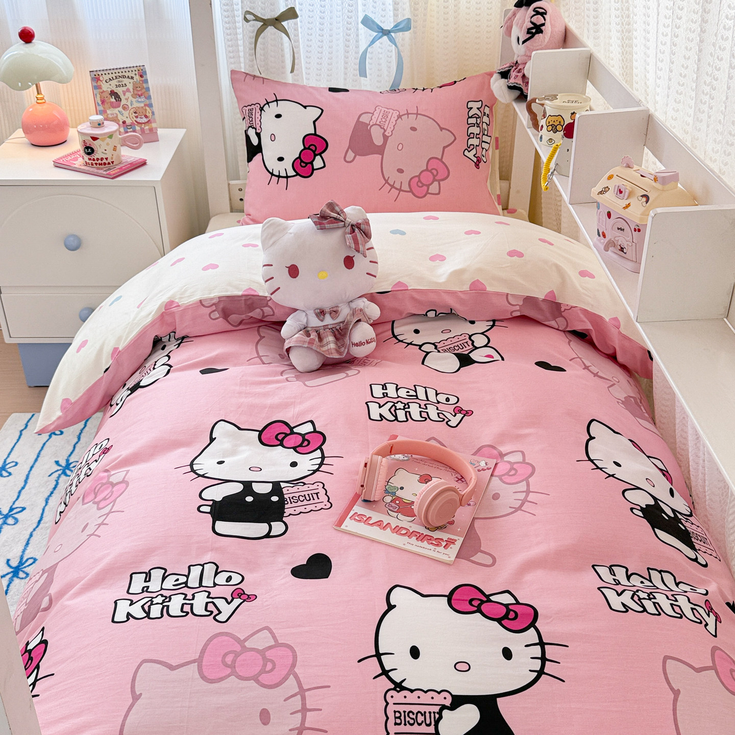 正版hellokitty全棉纯棉三丽鸥学生大宿舍三件套床单床笠四件套