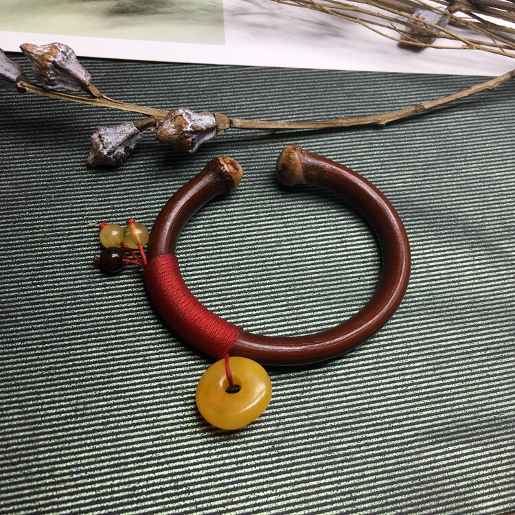西藏鸡血藤手镯山南药藤无节藤镯藏式男女木银手镯精品老藤高密度