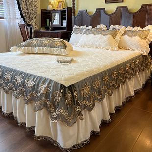 欧式 轻奢牛奶绒夹棉床裙床罩单件刺绣花边床围群加棉加厚保暖床套
