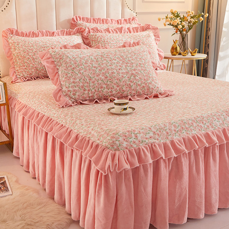冬季保暖牛奶绒床裙式床罩单件加厚高档床围裙公主风珊瑚绒保护套,床上用品,床裙,淘宝优惠券,粉丝福利购,淘宝优惠卷