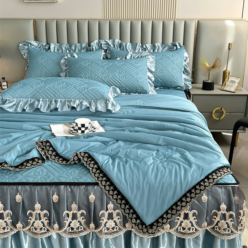 夏季欧式纯色冰丝夏凉被四件套乳胶床裙凉席A类凉感丝夏被空调被