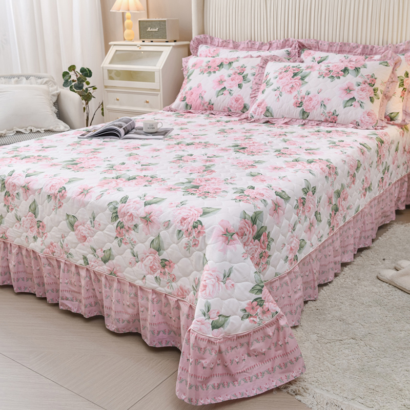甜美公主风纯棉夹棉绗缝床盖