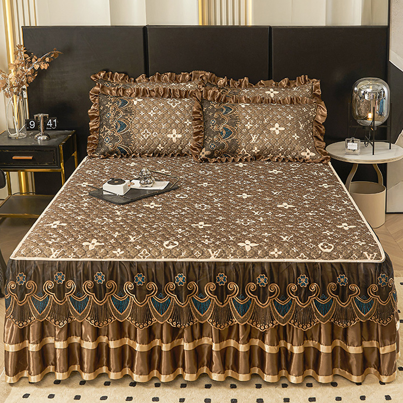 乳胶凉席三件套欧式高级感床裙款冰丝席床罩可水机洗折叠夏季床上