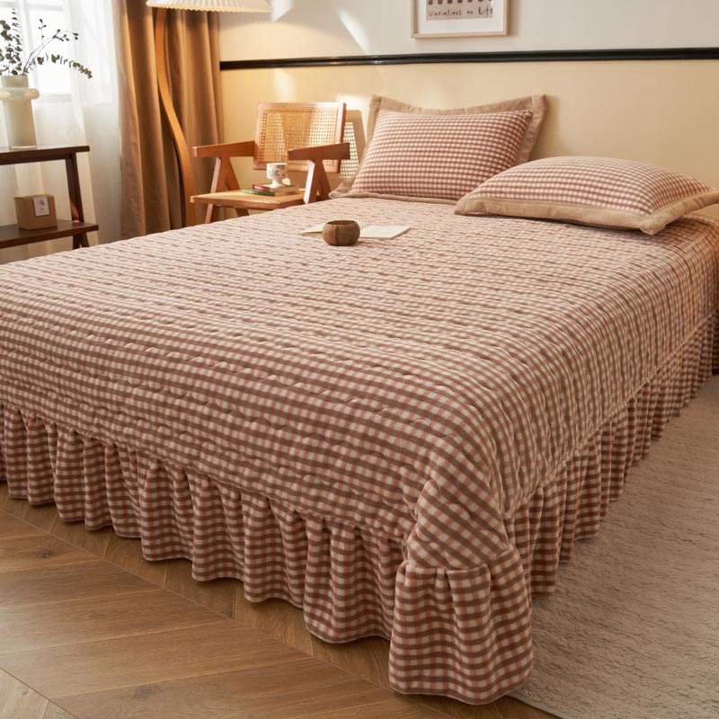 冬季保暖牛奶绒单件夹棉床盖简约风加绒加厚榻榻米铺盖床单三件套