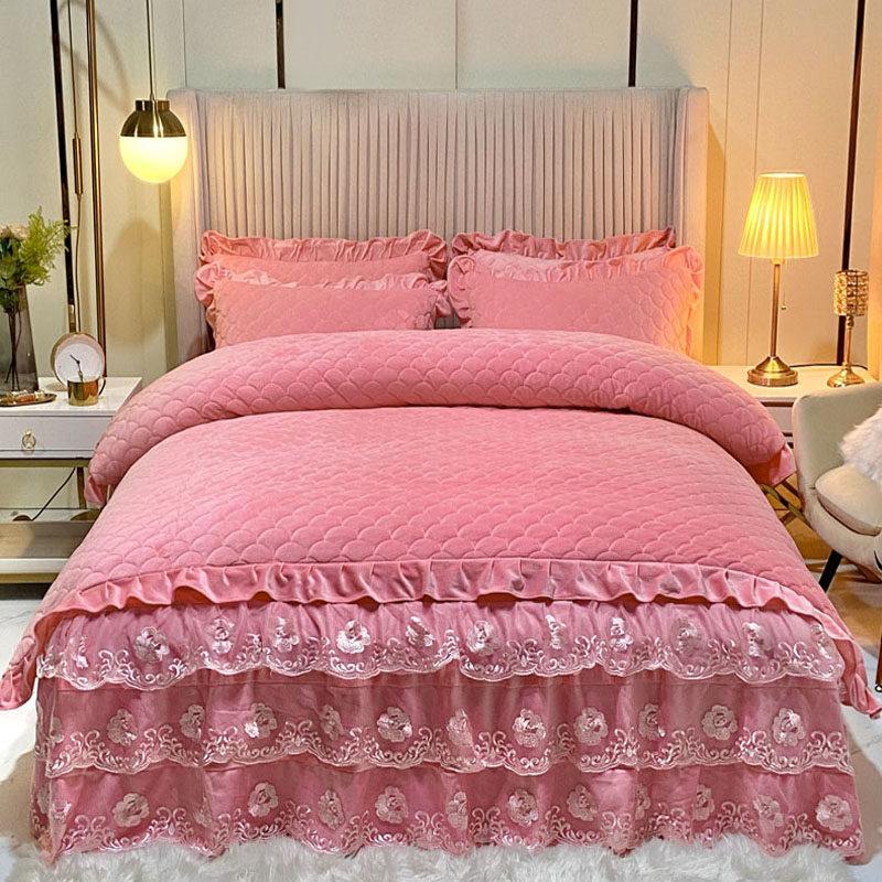 水晶绒夹棉被套双面绒牛奶绒法莱绒加绒加厚保暖被罩公主风单件冬