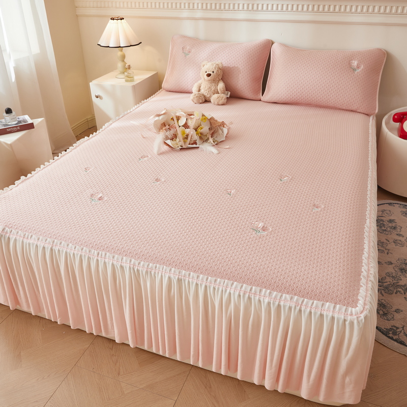 韩式PE凉感冰豆豆软席床裙款三件套夏季公主风可水洗空调冰丝凉席