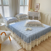 三件套韩式 冬季 保暖牛奶绒加厚床裙款 公主风蕾丝花边单件夹棉床罩