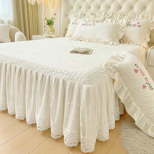加厚牛奶绒床裙单件高级感花边冬季 家用双人床垫保护套珊瑚绒床罩