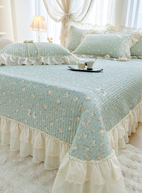 田园风亲肤全棉床盖款三件套小碎花纯棉单件夹棉花边床单四季通用