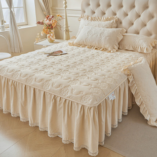 纯色A类水洗棉大豆夹棉床裙式 床罩单件防尘遮丑保护套三件套四季