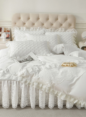韩式白色被套枕套三件套单件蕾丝花边双人200x230cm2.2x2.4公主风