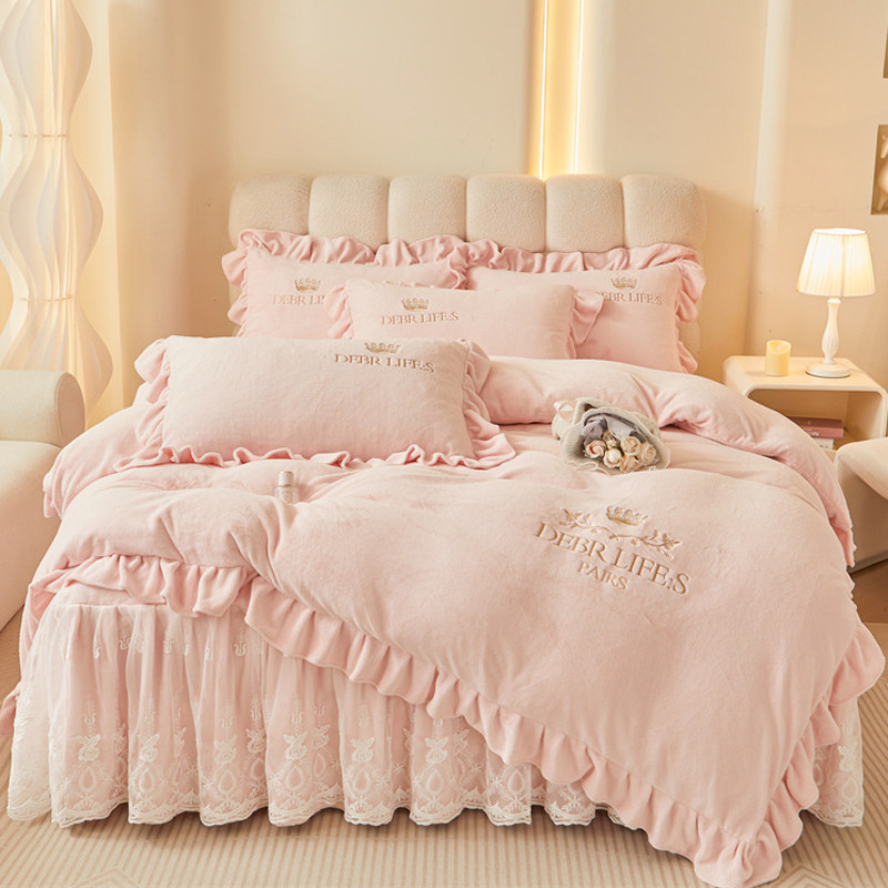 纯色刺绣牛奶绒被套单件保暖秋冬