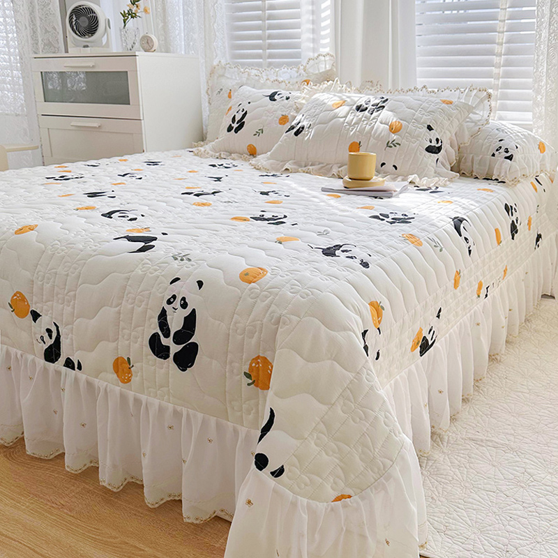 纯棉夹棉床盖单件全棉小清新卡通床裙款榻榻米床单三件套四季通用