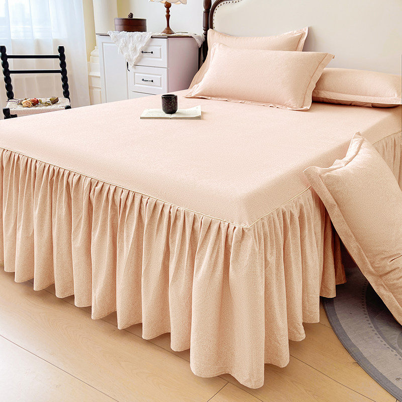 韩式全棉磨毛单件床裙简约风纯色四季通用亲肤纯棉防滑床罩三件套