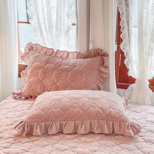 秋冬A类宝宝婴儿绒加厚夹棉加绒花边枕套一对装 48x74cm枕芯内胆套