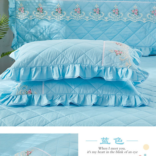 纯棉夹棉48x74cm枕套蕾丝边纯色