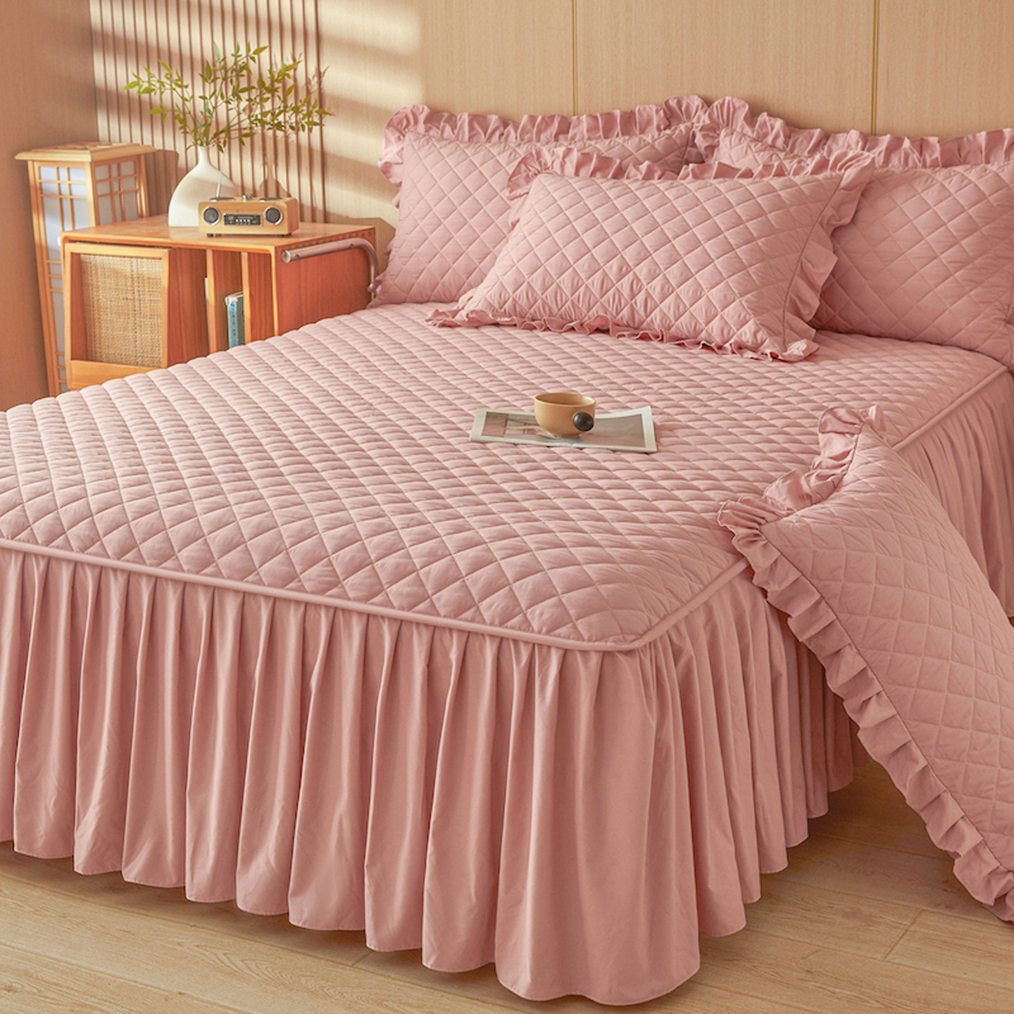 简约纯色夹棉床笠式床裙二合一体床罩单件床围保护套四季通用防滑,床上用品,床裙,淘宝优惠券,粉丝福利购,淘宝优惠卷