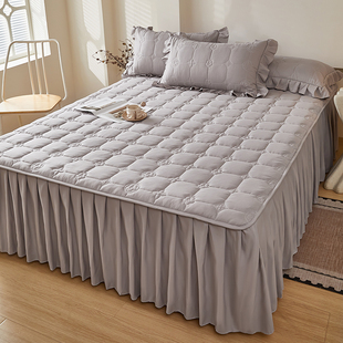 A类水洗磨毛单件夹棉床裙简约纯色带围裙防滑遮丑床罩套四季 通用