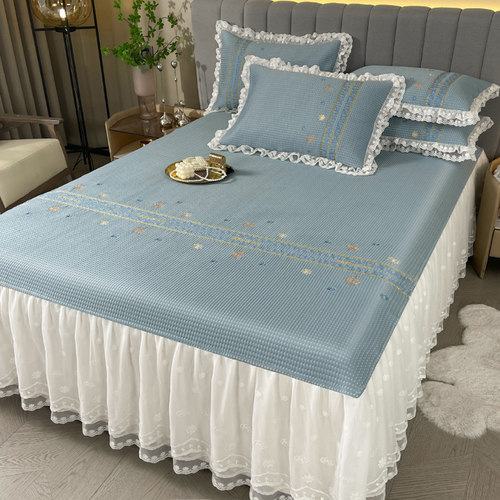 夏季高端a类床裙款冰丝凉席三件套床笠可水洗折叠夏天空调软席子