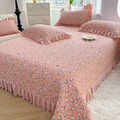 床盖夹棉绗缝小碎花田园风床铺盖