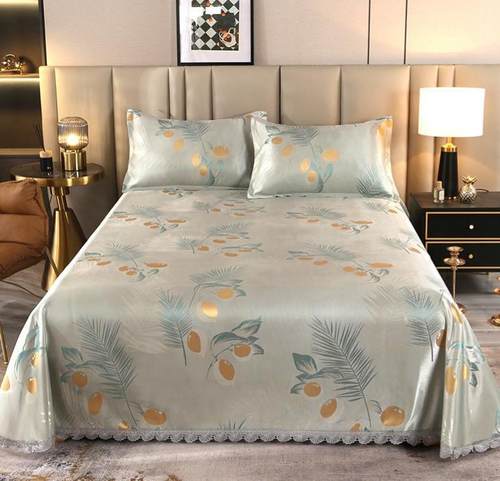 夏季凉感冰丝席三件套花边床单款可水机洗折叠家用双人空调软凉席