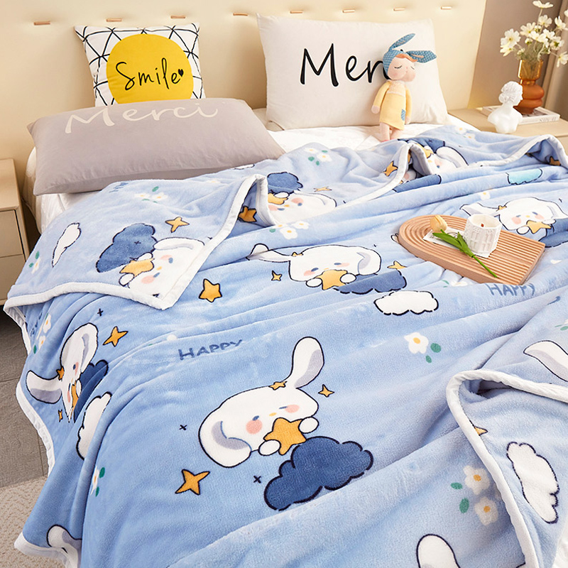 可爱卡通云貂绒毛毯休闲盖毯四季加绒毯子午睡毯加厚床单铺盖两用