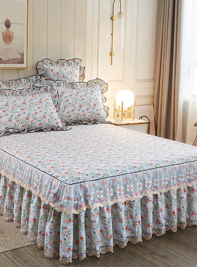 全棉韩版床裙式床罩单件纯棉蕾丝公主风荷叶花边1.8x2.0m双人床套