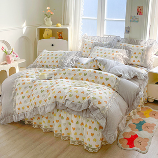 A类全棉夹棉床笠床裙二合一四件套100纯棉公主风床上用品四季通用