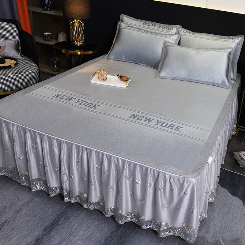 夏季凉感冰丝凉席床裙三件套蕾丝刺绣边1.5米1.8x2.0床罩夏季床套