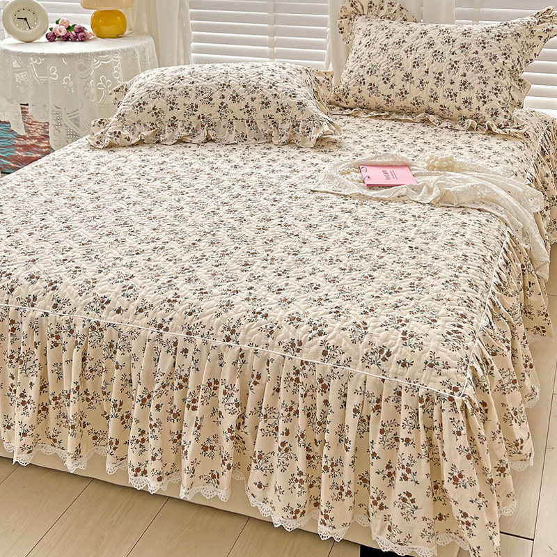 全棉夹棉床笠式床裙款二合一体100纯棉小碎花田园风床单防滑床罩,床上用品,床裙,淘宝优惠券,粉丝福利购,淘宝优惠卷