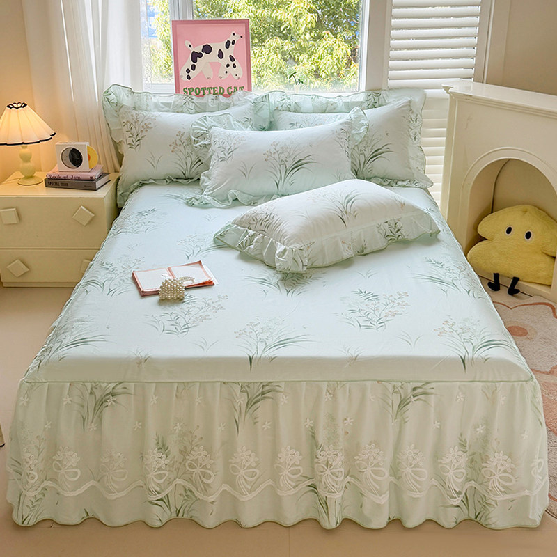 2025春夏新款小清新全棉床裙单件纯棉田园公主风花边床围裙三件套,床上用品,床裙,淘宝优惠券,粉丝福利购,淘宝优惠卷