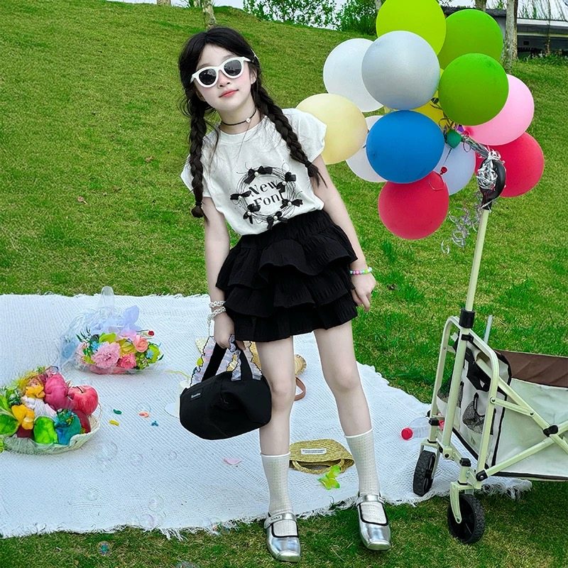女童夏日裙子套装2025新款女孩大童夏季洋气半身裙儿童夏装蛋糕裙