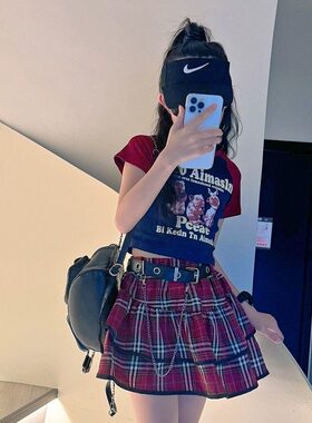 女童夏装新款洋气套装女孩中大童夏季学院风jk格子短裙两件套时尚