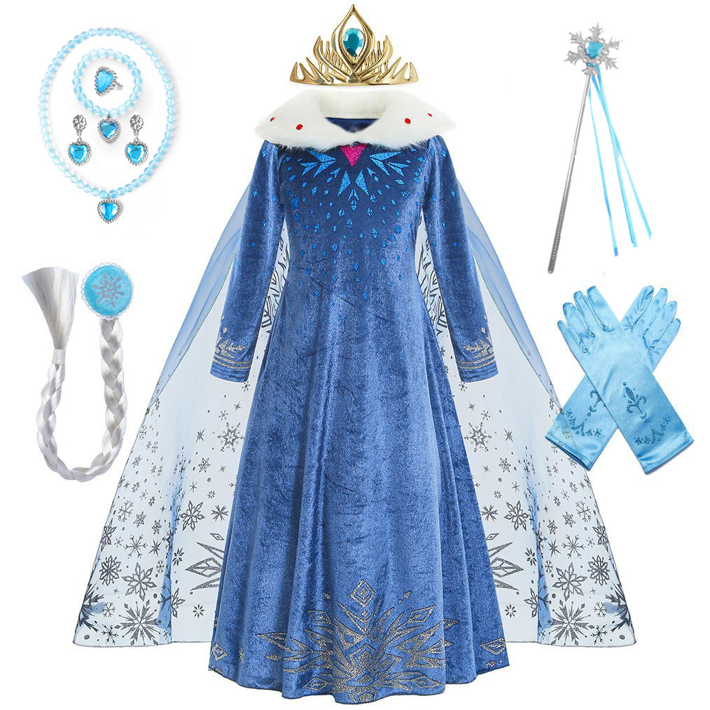 秋冬女童艾莎公主裙冰雪世界爱沙装扮裙子毛领披风印花裙生日礼物,童装/婴儿装/亲子装,儿童礼服,淘宝优惠券,粉丝福利购,淘宝优惠卷