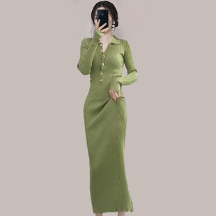 新款 赫本风御姐针织连衣裙2023春季 修身 女装 法式 港味时尚 显瘦裙子