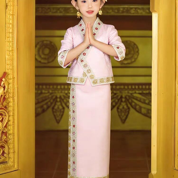 汉服女童新款民族风女孩傣族套装儿童国风中式唐装演出服泼水节服